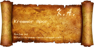 Kremmer Apor névjegykártya